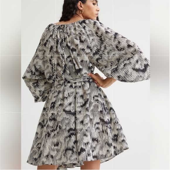 H&M Patterned Printed Tie Belt Voluminous Cotton Dress Swim Coverup XS - Picture 3 of 10